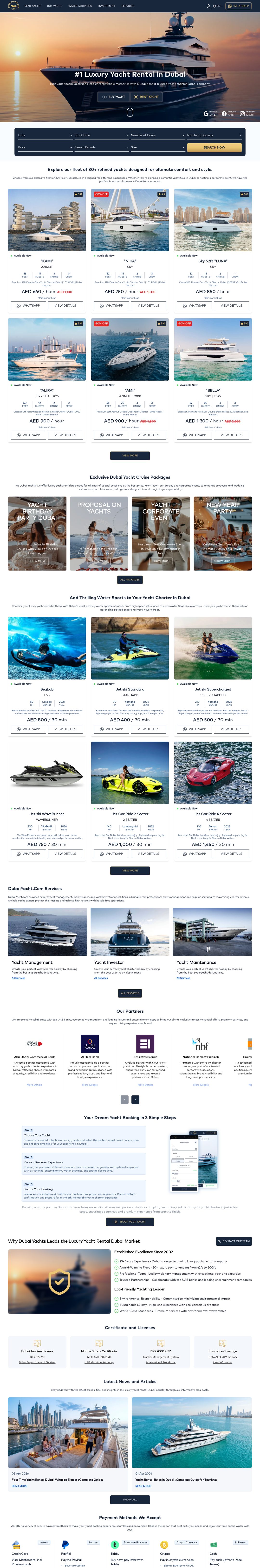 Dubai Yachts — luxury yacht charter Shopify-powered booking site